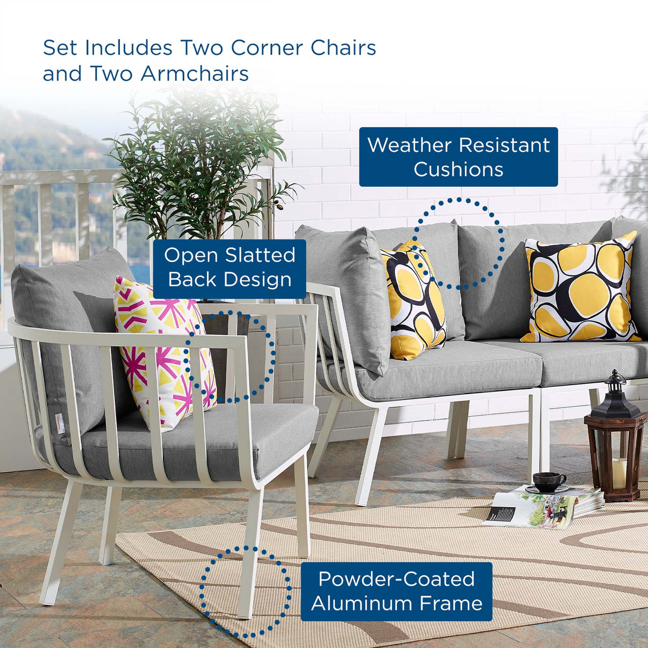 Ocevara 4-Piece Alfresco Lounge Set B, White & Gray