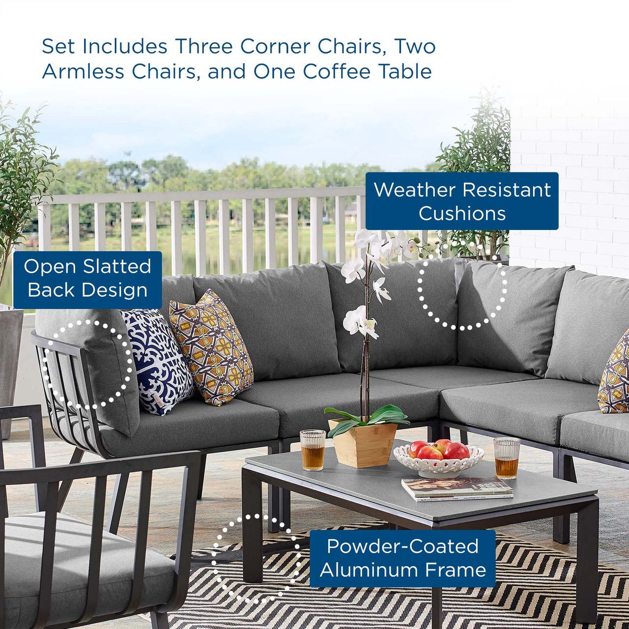 Ocevara 6-Piece Alfresco Lounge Set B, Gray & Charcoal