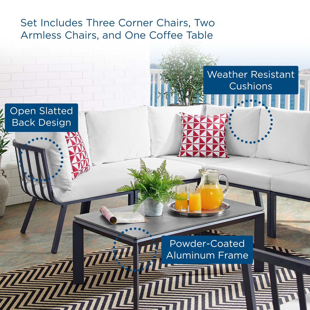 Ocevara 6-Piece Alfresco Lounge Set B, Gray & White