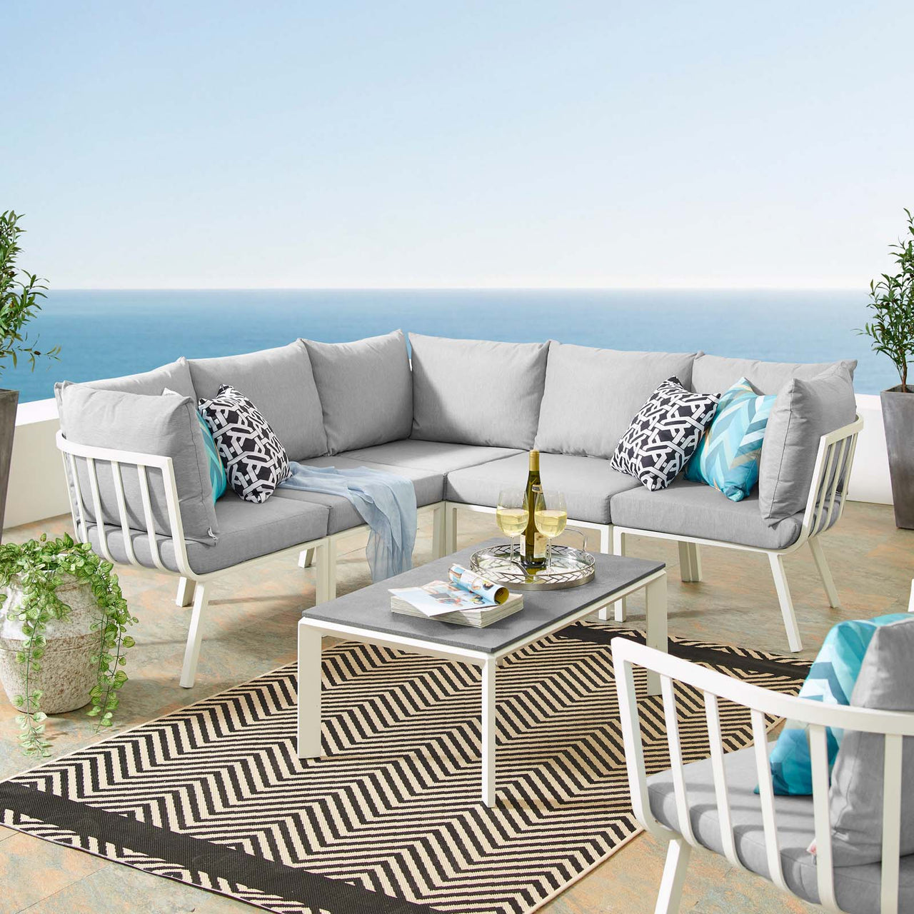 Ocevara 6-Piece Alfresco Lounge Set B, White & Gray