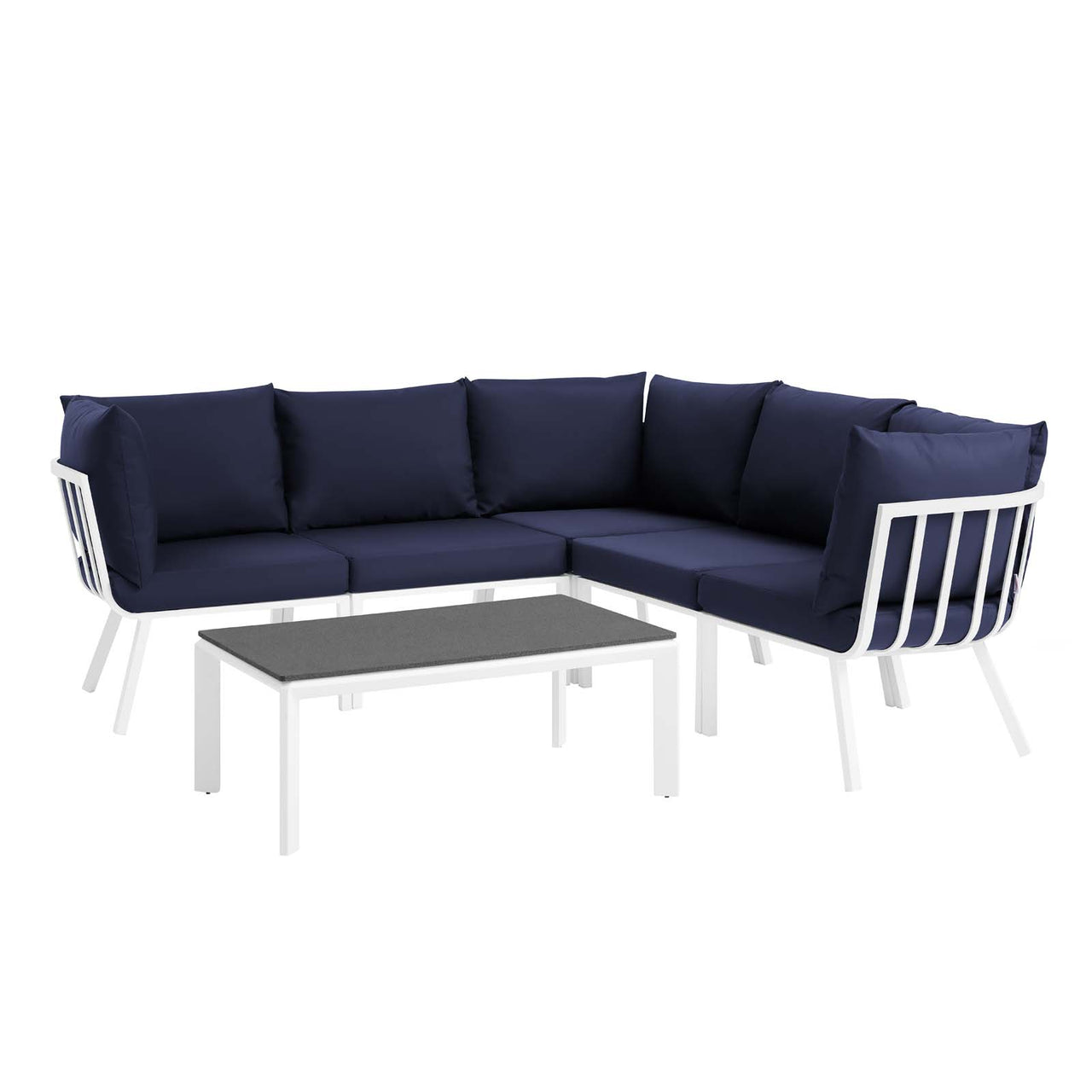 Ocevara 6-Piece Alfresco Lounge Set B, White & Navy