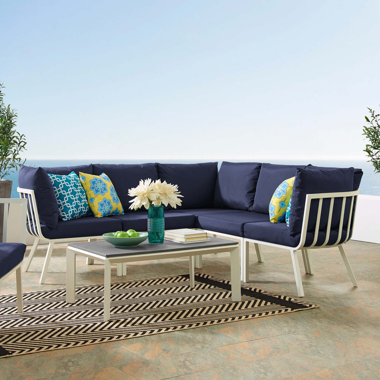 Ocevara 6-Piece Alfresco Lounge Set B, White & Navy