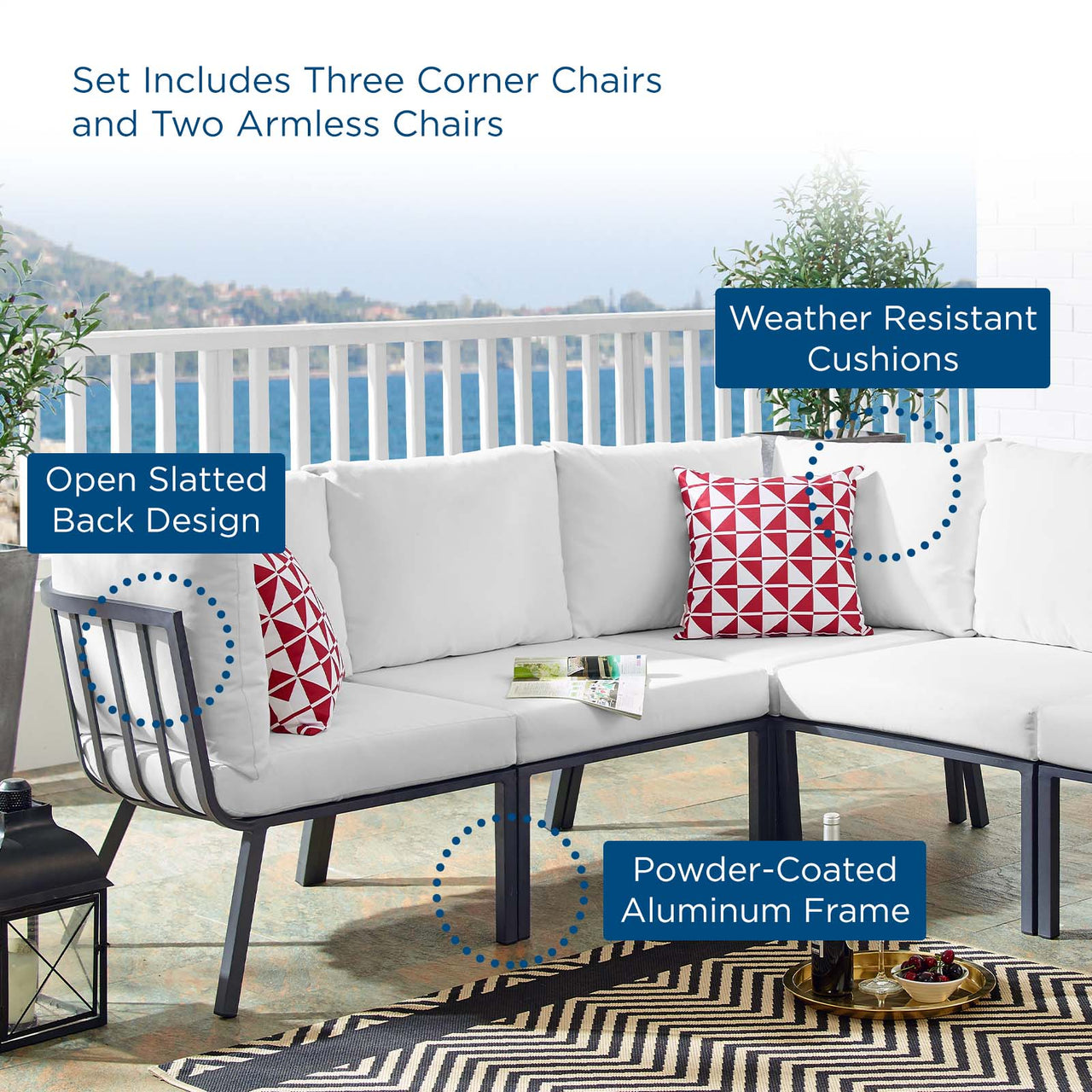 Ocevara 5-Piece Alfresco Sectional, Gray & White