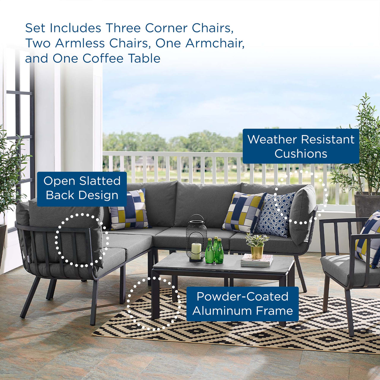 Ocevara 7-Piece Alfresco Lounge Set C, Gray & Charcoal