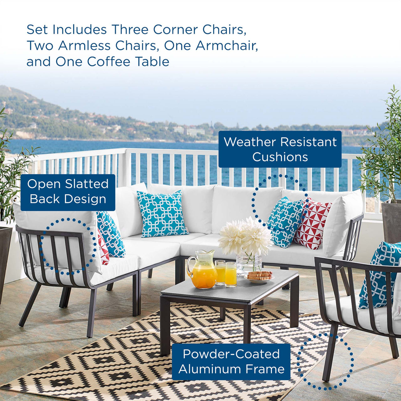 Ocevara 7-Piece Alfresco Lounge Set C, Gray & White