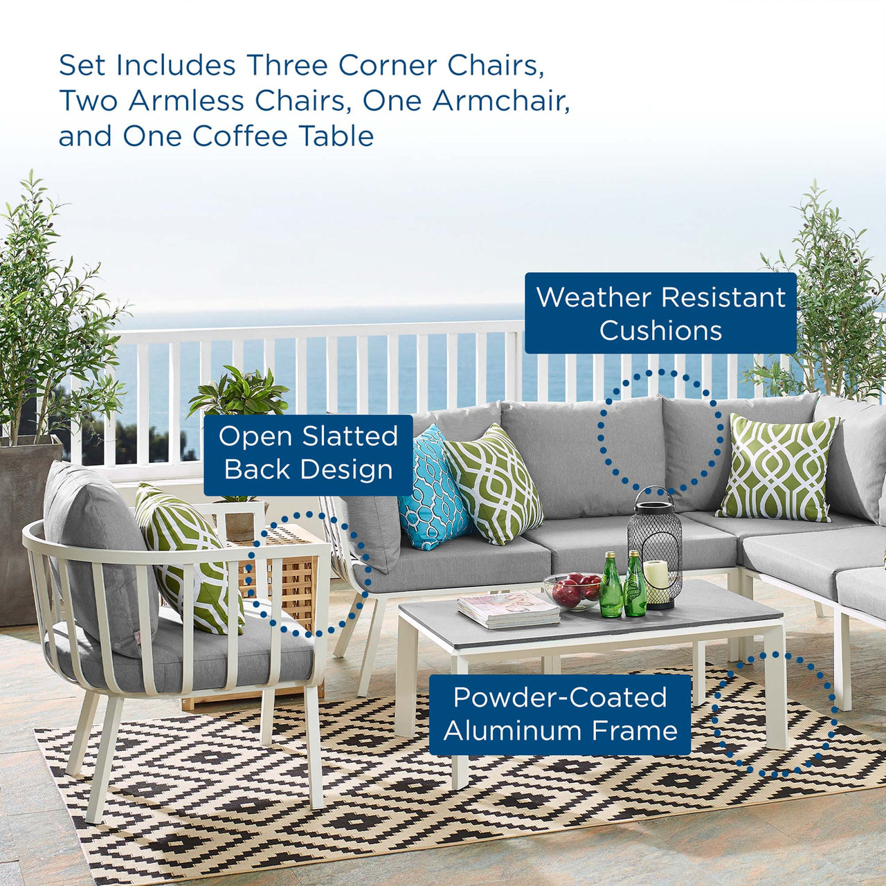 Ocevara 7-Piece Alfresco Lounge Set C, White & Gray