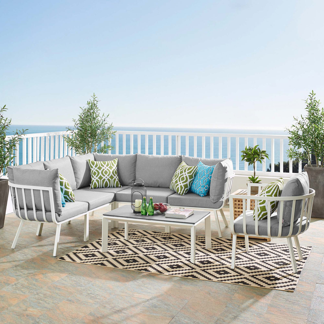 Ocevara 7-Piece Alfresco Lounge Set C, White & Gray