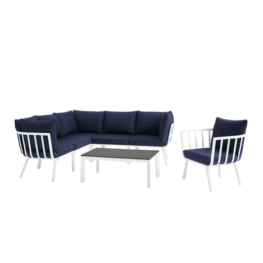 Ocevara 7-Piece Alfresco Lounge Set C, White & Navy