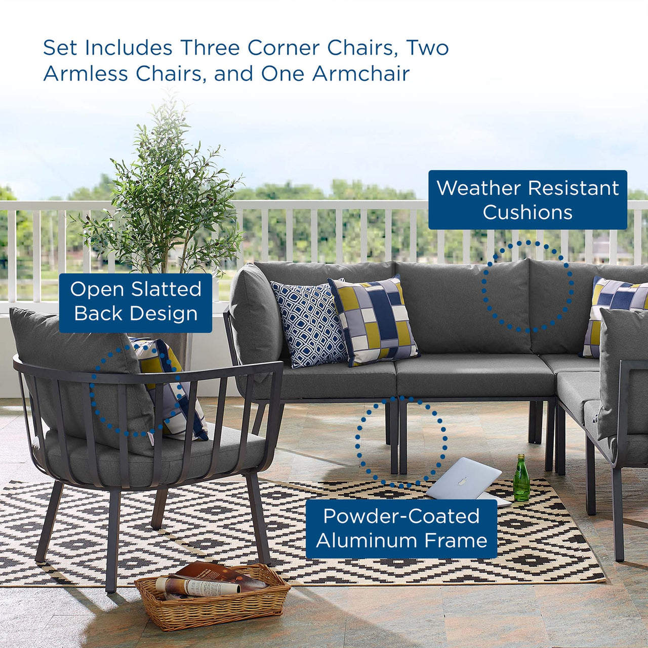 Ocevara 6-Piece Alfresco Lounge Set A, Gray & Charcoal
