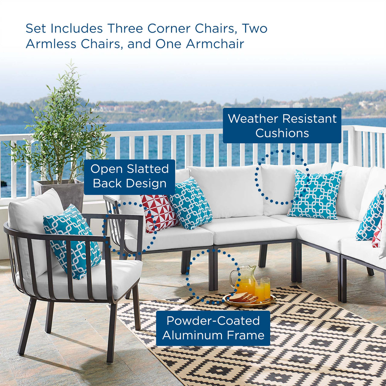 Ocevara 6-Piece Alfresco Lounge Set A, Gray & White
