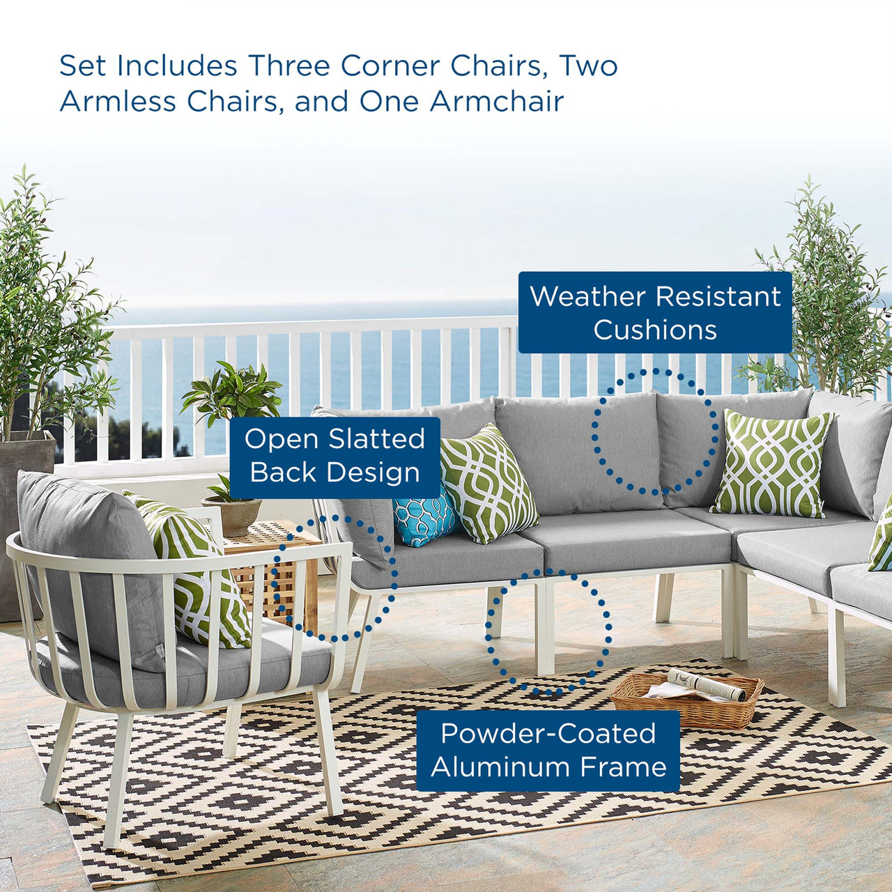 Ocevara 6-Piece Alfresco Lounge Set A, White & Gray