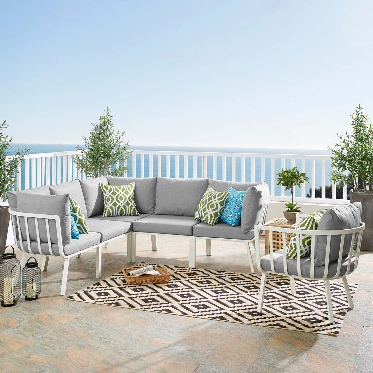 Ocevara 6-Piece Alfresco Lounge Set A, White & Gray