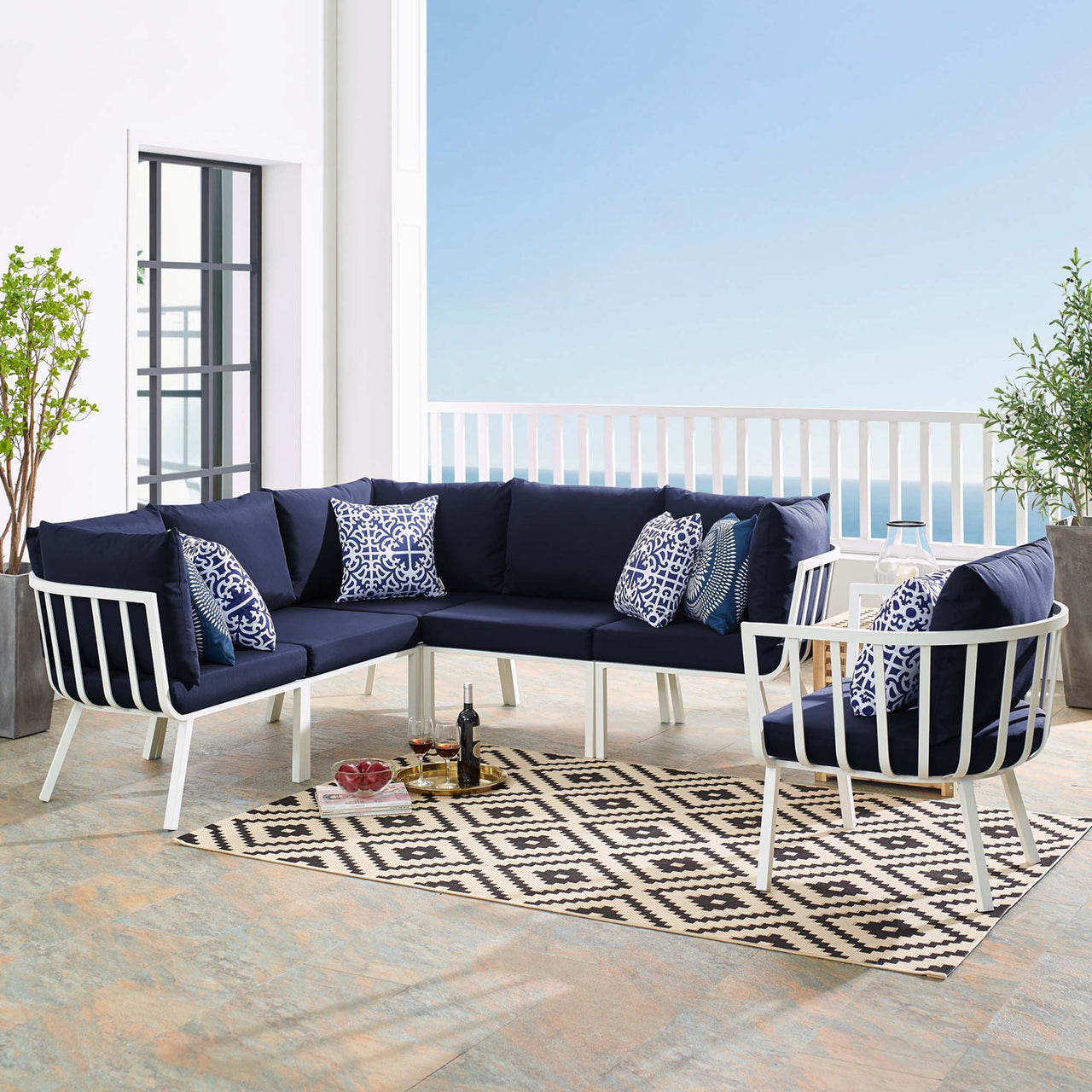 Ocevara 6-Piece Alfresco Lounge Set A, White & Navy