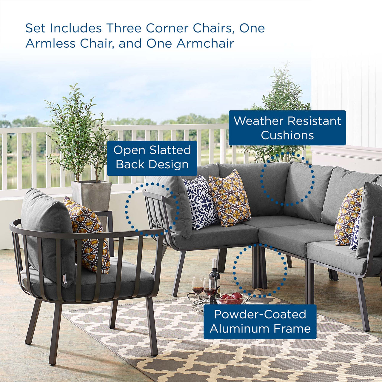 Ocevara 5-Piece Alfresco Lounge Set A, Gray & Charcoal