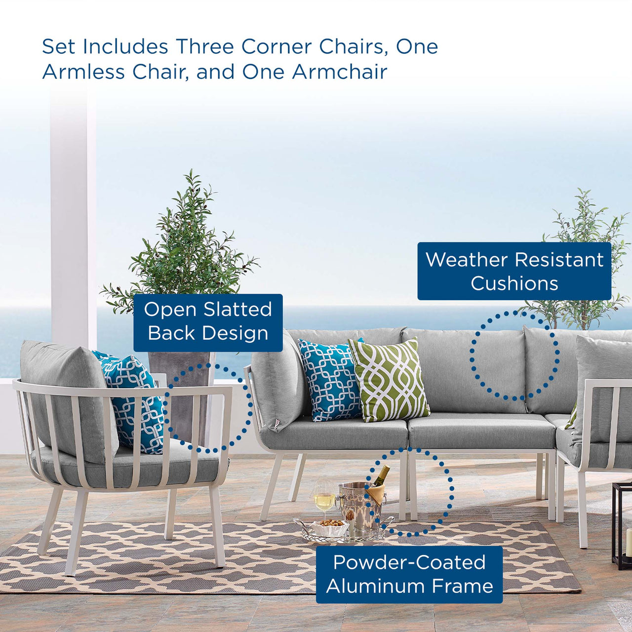 Ocevara 5-Piece Alfresco Lounge Set A, White & Gray