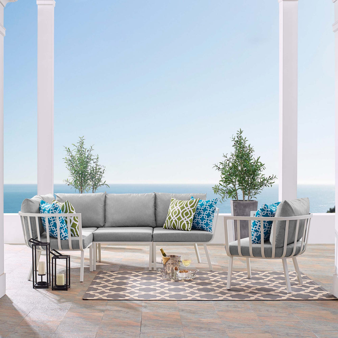 Ocevara 5-Piece Alfresco Lounge Set A, White & Gray
