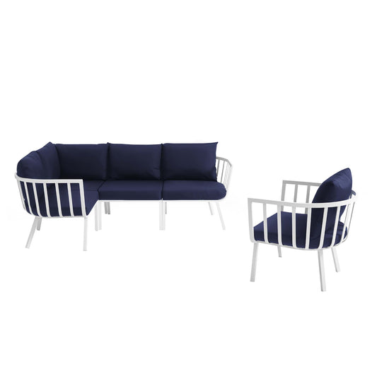 Ocevara 5-Piece Alfresco Lounge Set A, White & Navy