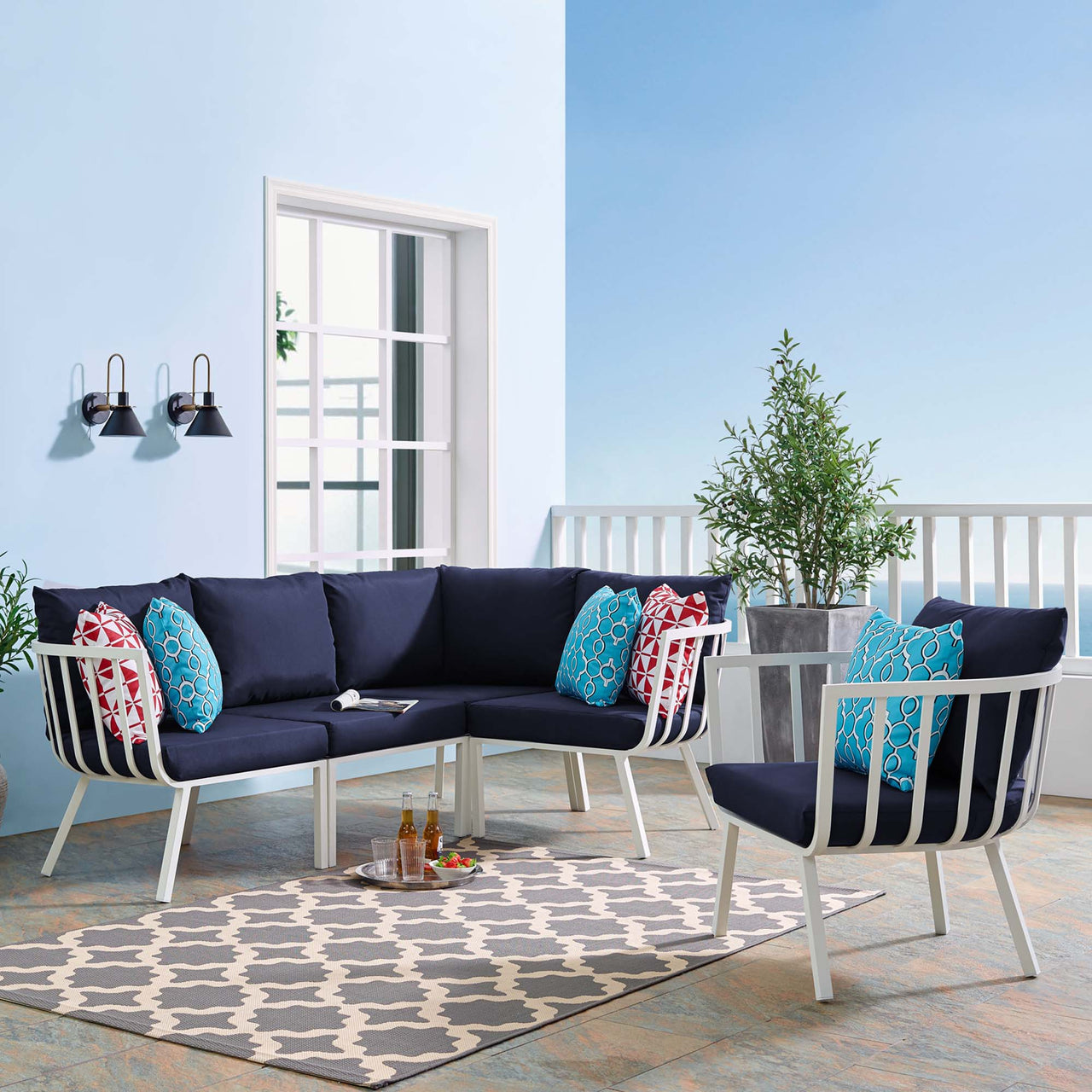 Ocevara 5-Piece Alfresco Lounge Set A, White & Navy