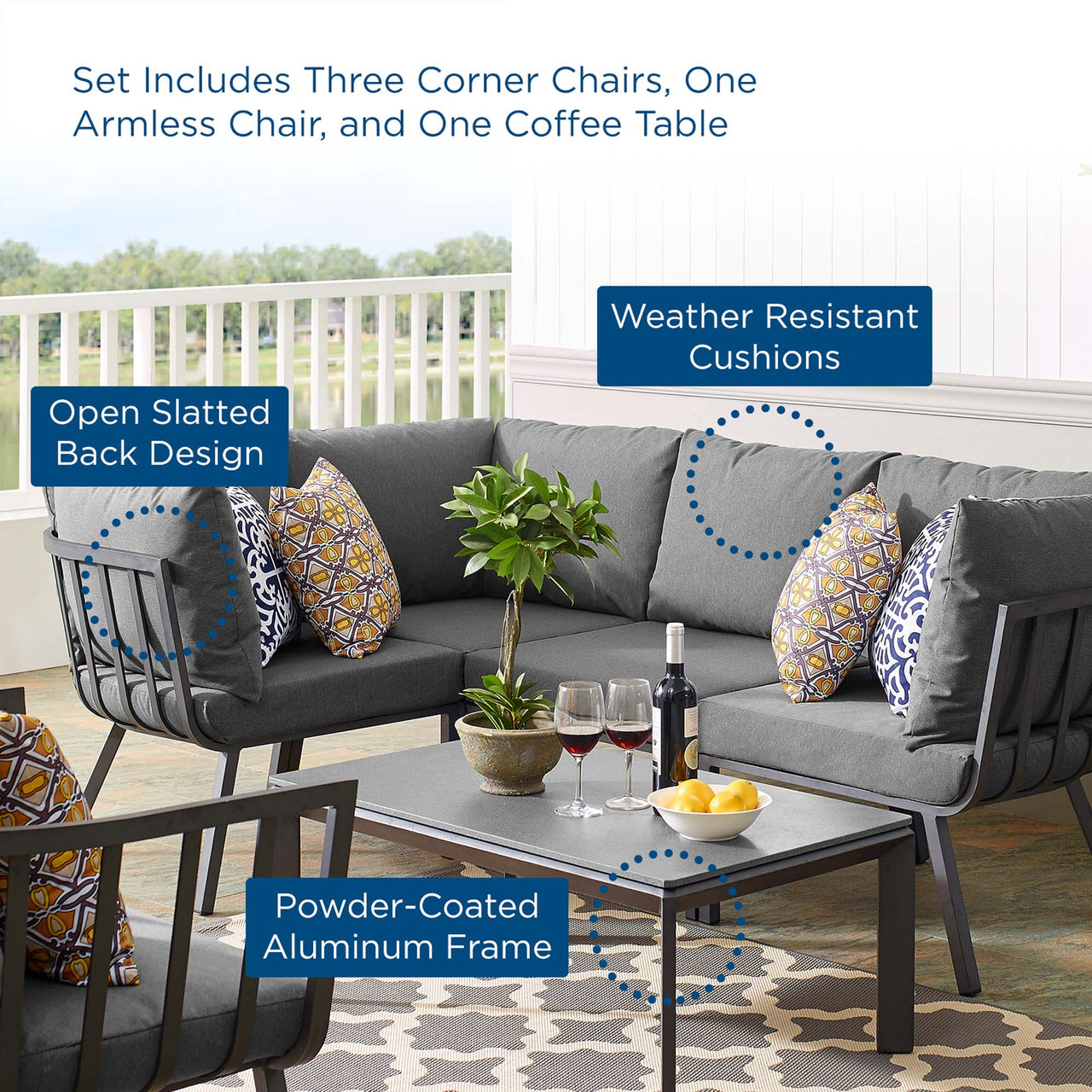 Ocevara 5-Piece Alfresco Lounge Set B, Gray & Charcoal