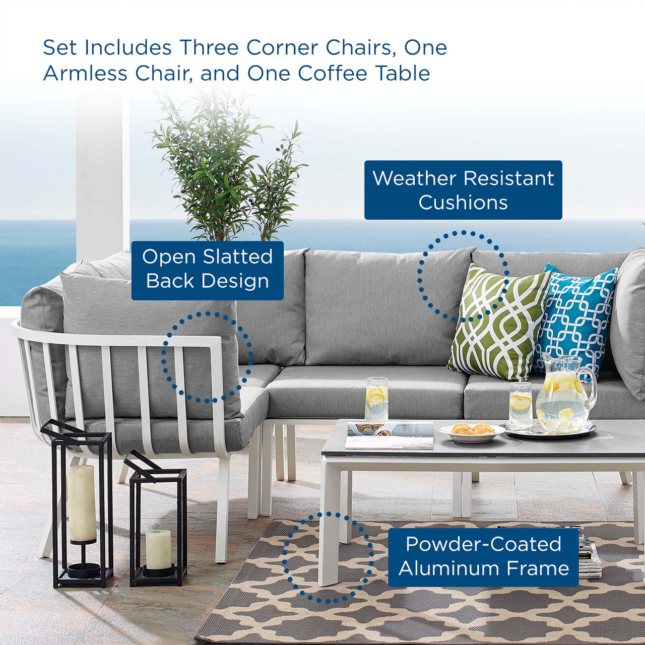 Ocevara 5-Piece Alfresco Lounge Set B, White & Gray