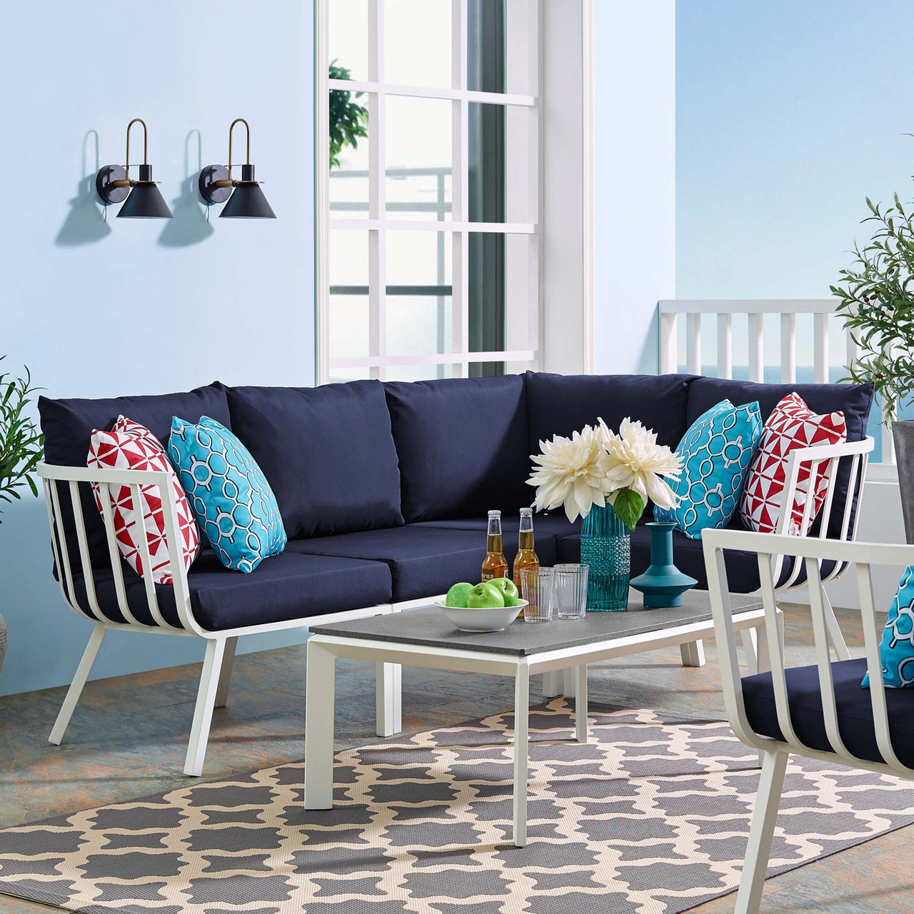 Ocevara 5-Piece Alfresco Lounge Set B, White & Navy