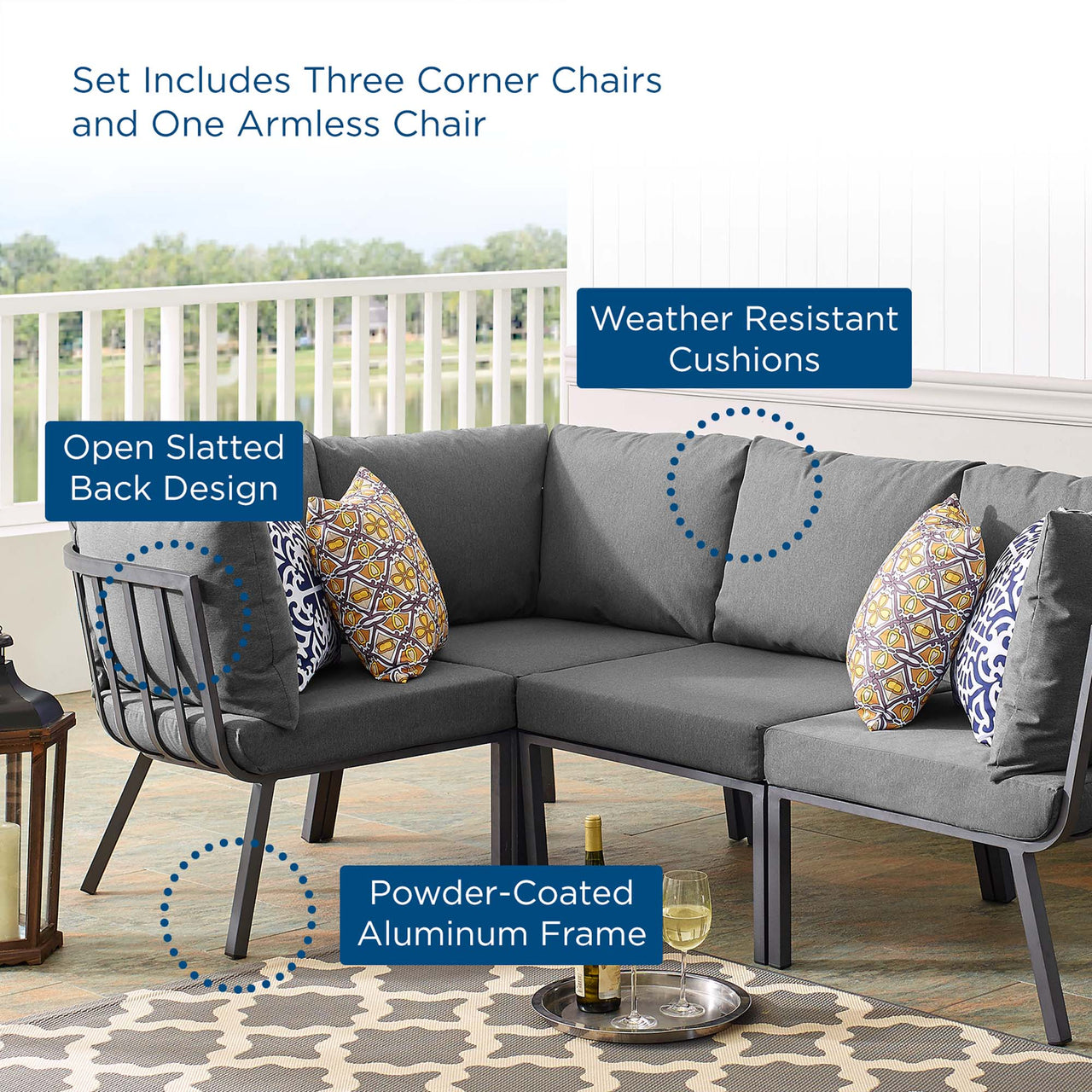 Ocevara 4-Piece Alfresco Sectional, Gray & Charcoal