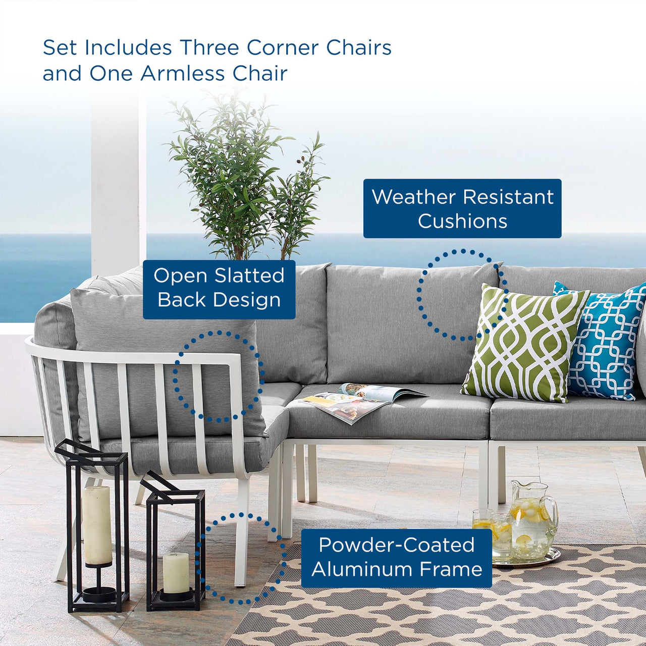 Ocevara 4-Piece Alfresco Sectional, White & Gray