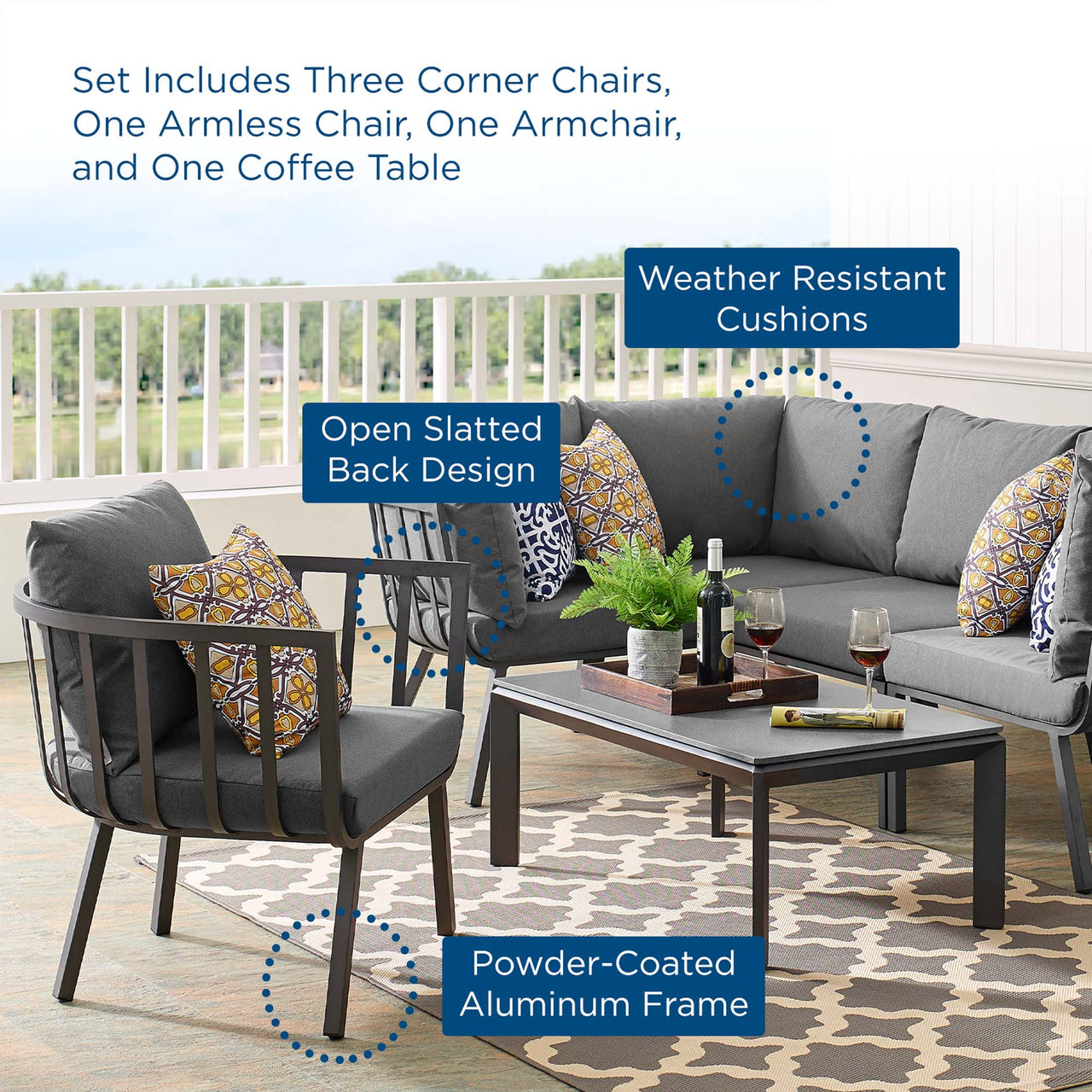 Ocevara 6-Piece Alfresco Lounge Set C, Gray & Charcoal