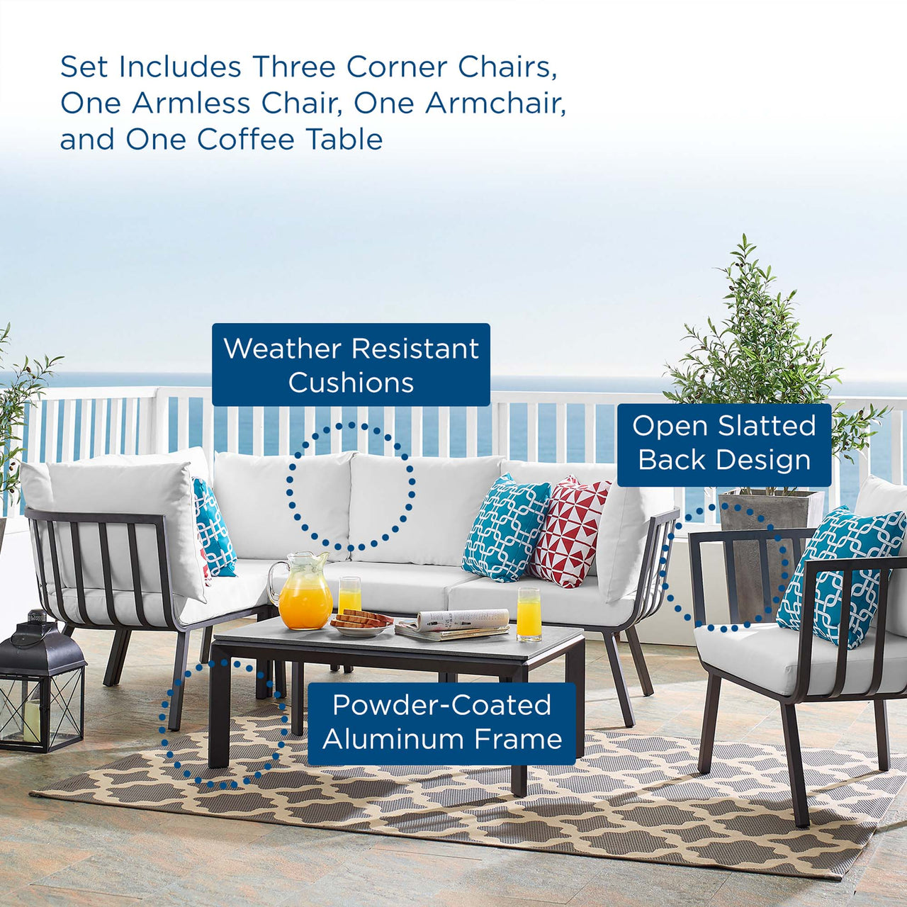 Ocevara 6-Piece Alfresco Lounge Set C, Gray & White