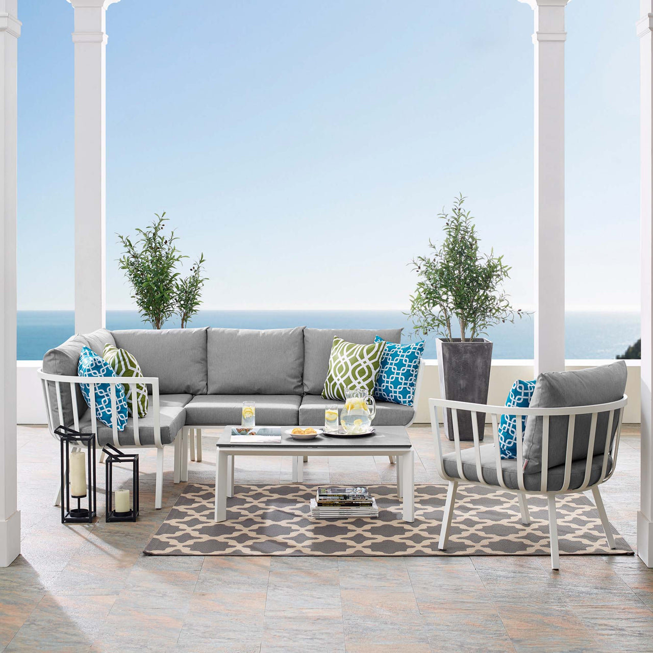 Ocevara 6-Piece Alfresco Lounge Set C, White & Gray