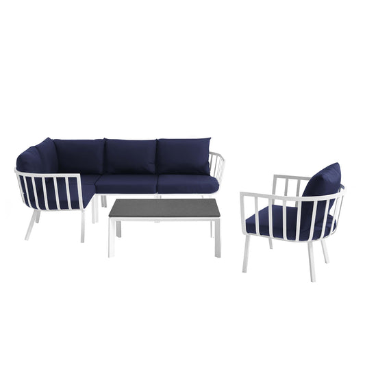 Ocevara 6-Piece Alfresco Lounge Set C, White & Navy