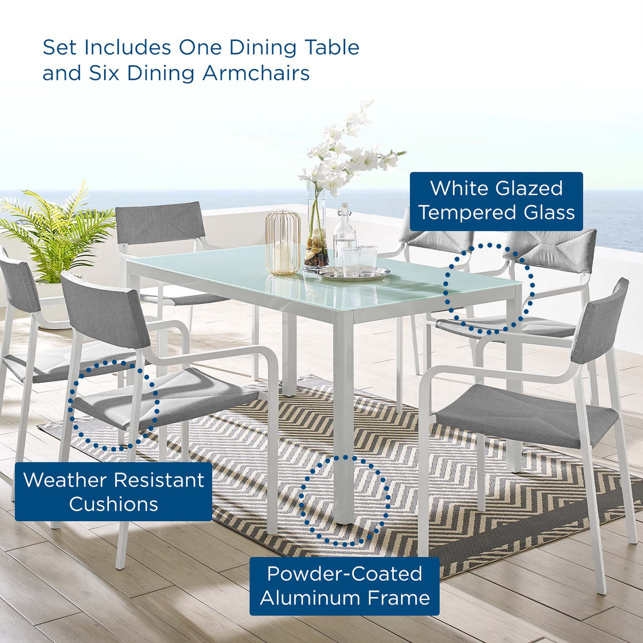 Caelen 7-Piece Alfresco Dining Set, Gray