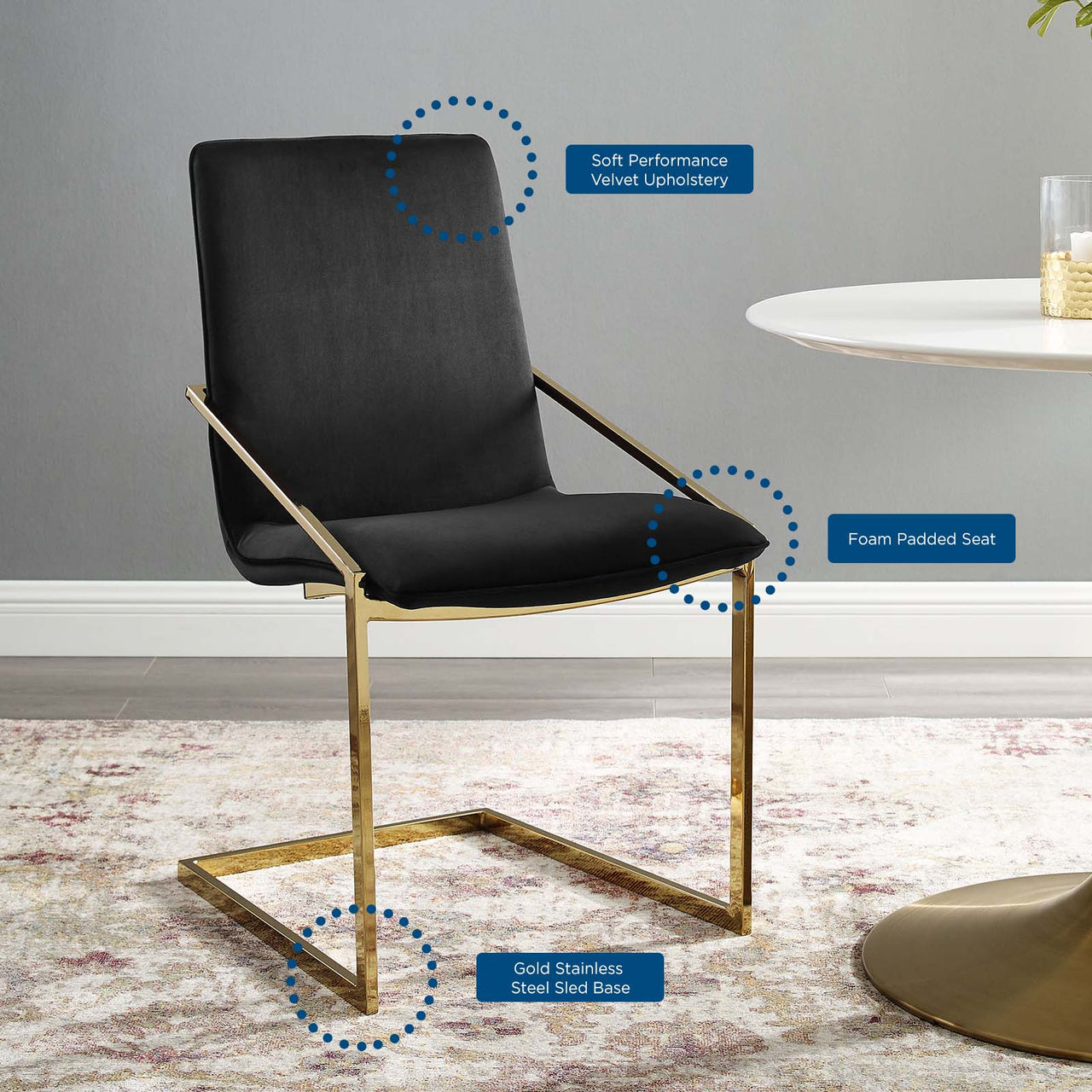 Balance Upholstered Velvet Dining Armchair, Black