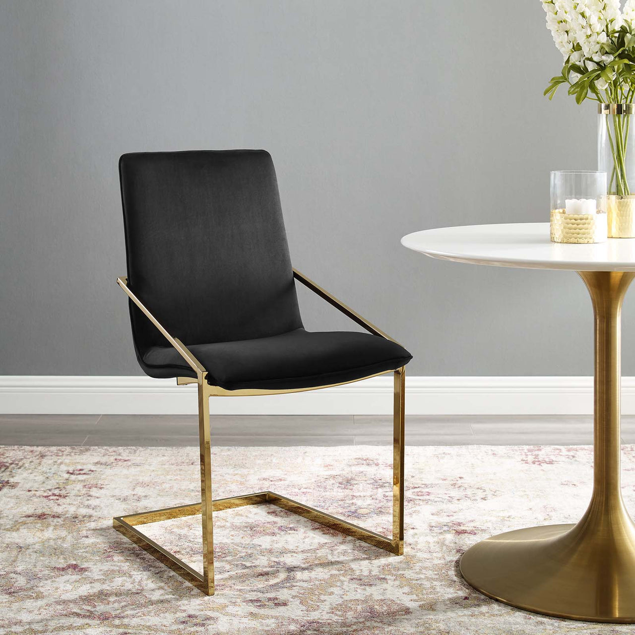 Balance Upholstered Velvet Dining Armchair, Black