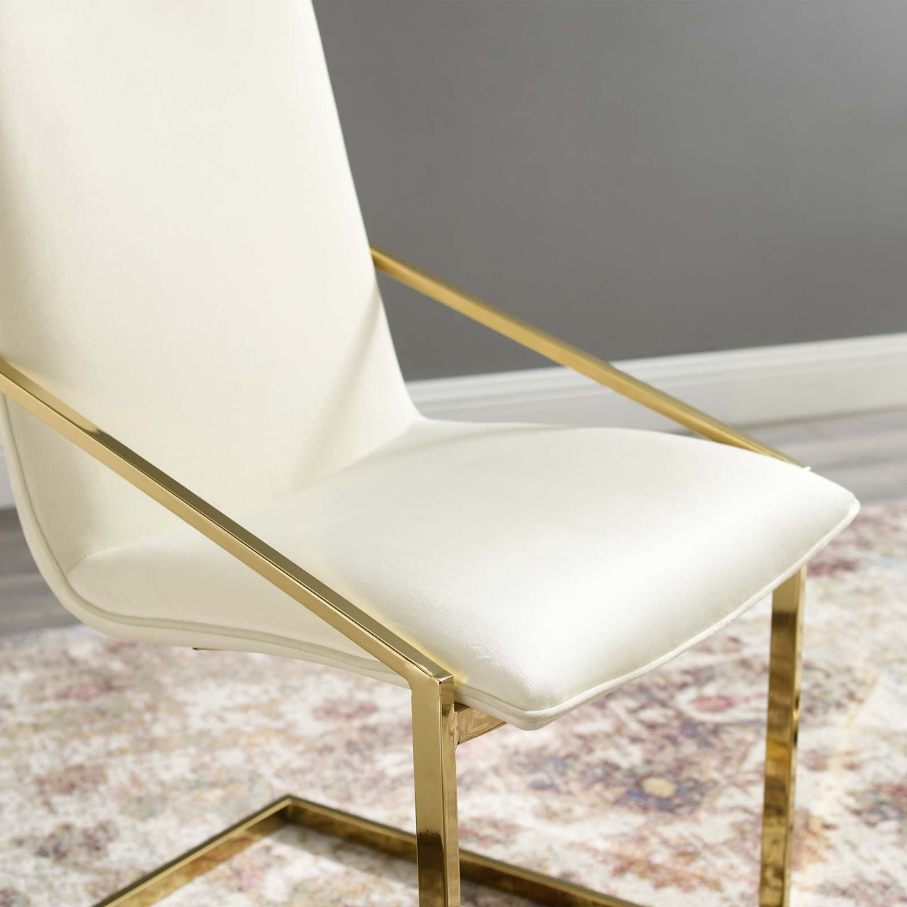 Balance Upholstered Velvet Dining Armchair, Ivory