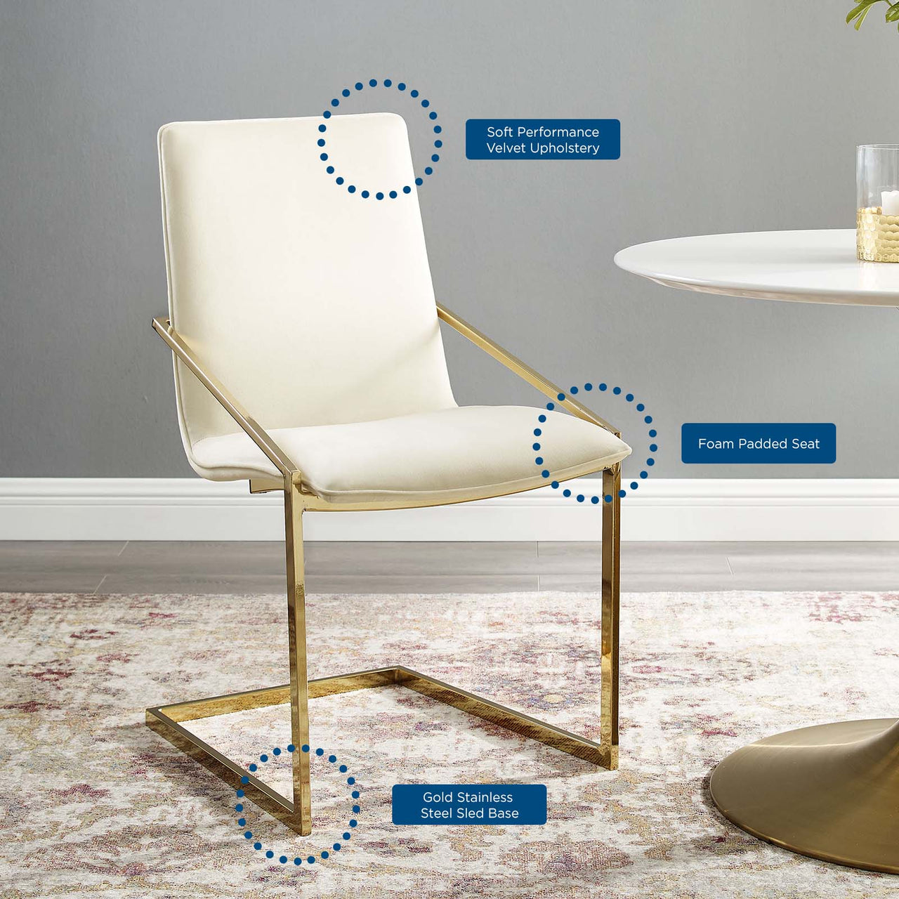 Balance Upholstered Velvet Dining Armchair, Ivory