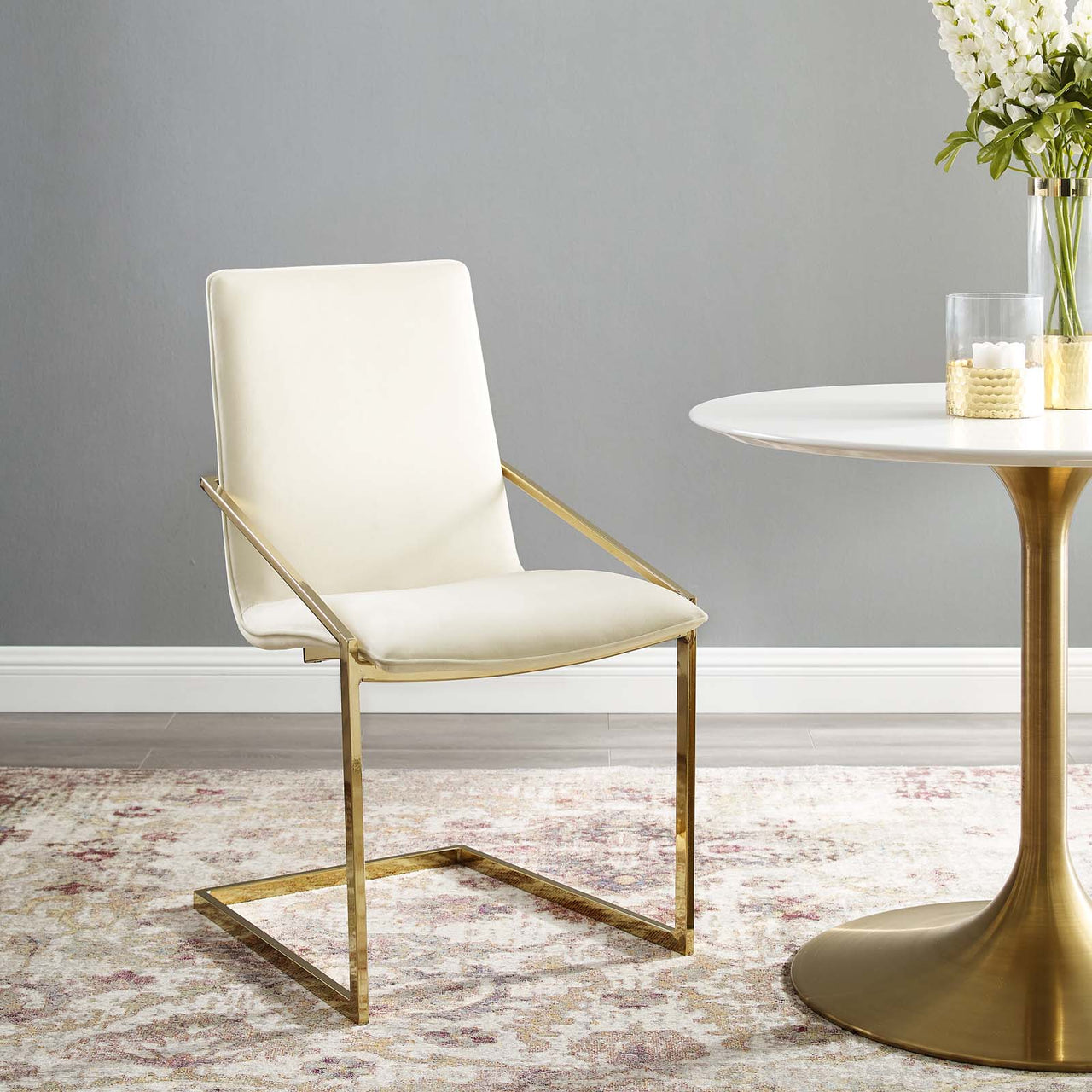 Balance Upholstered Velvet Dining Armchair, Ivory