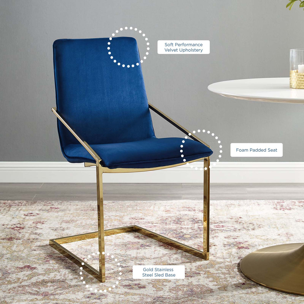 Balance Upholstered Velvet Dining Armchair, Navy