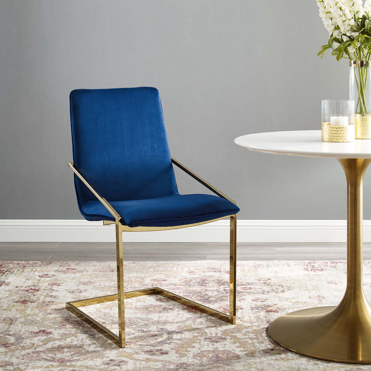 Balance Upholstered Velvet Dining Armchair, Navy