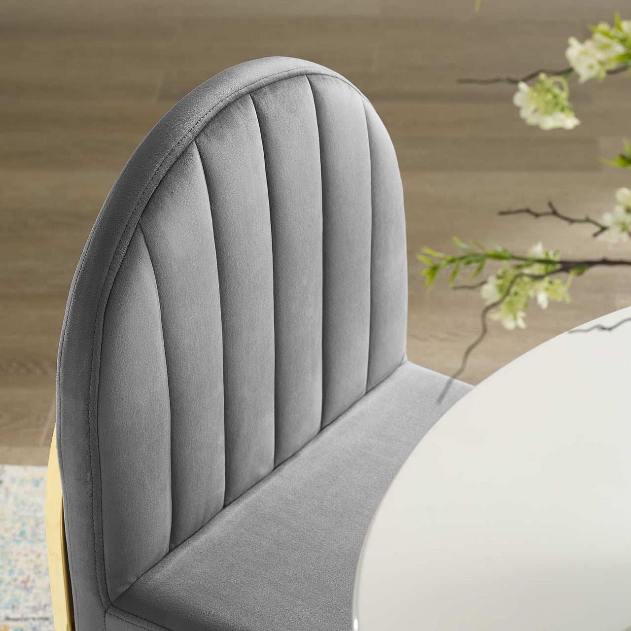 Bivalve Velvet Dining Chair, Gold & Gray