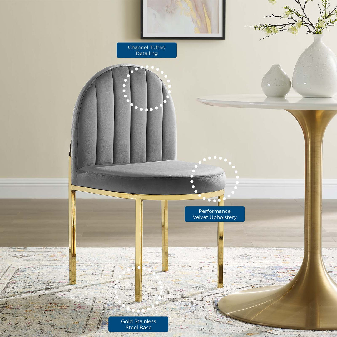 Bivalve Velvet Dining Chair, Gold & Gray