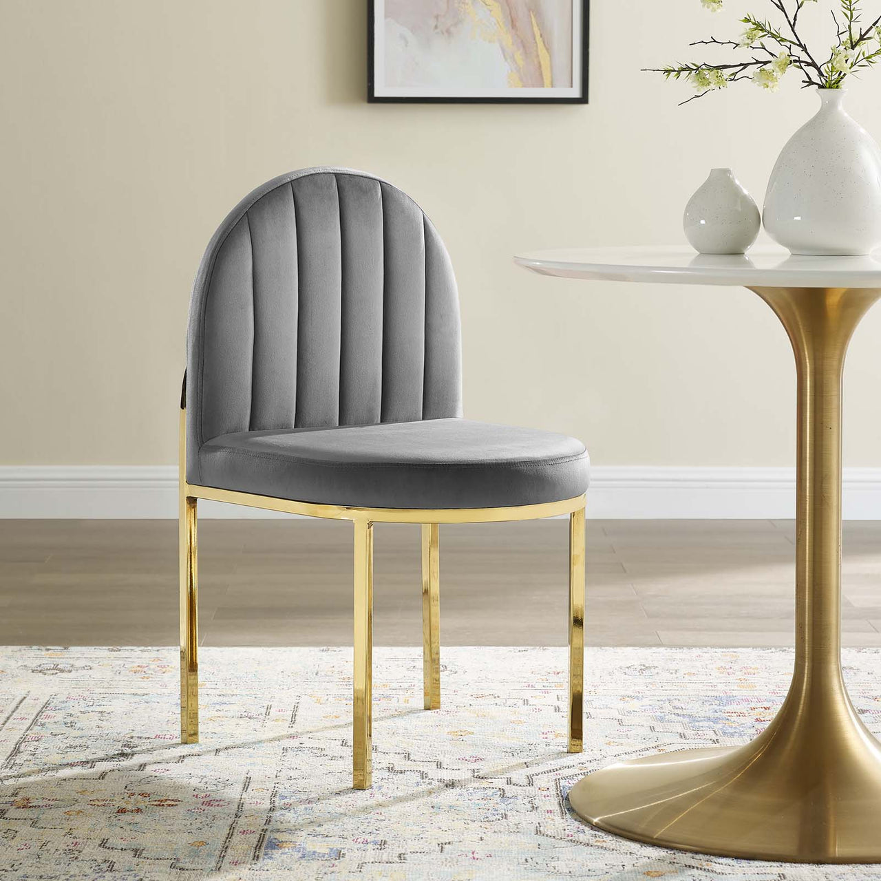 Bivalve Velvet Dining Chair, Gold & Gray