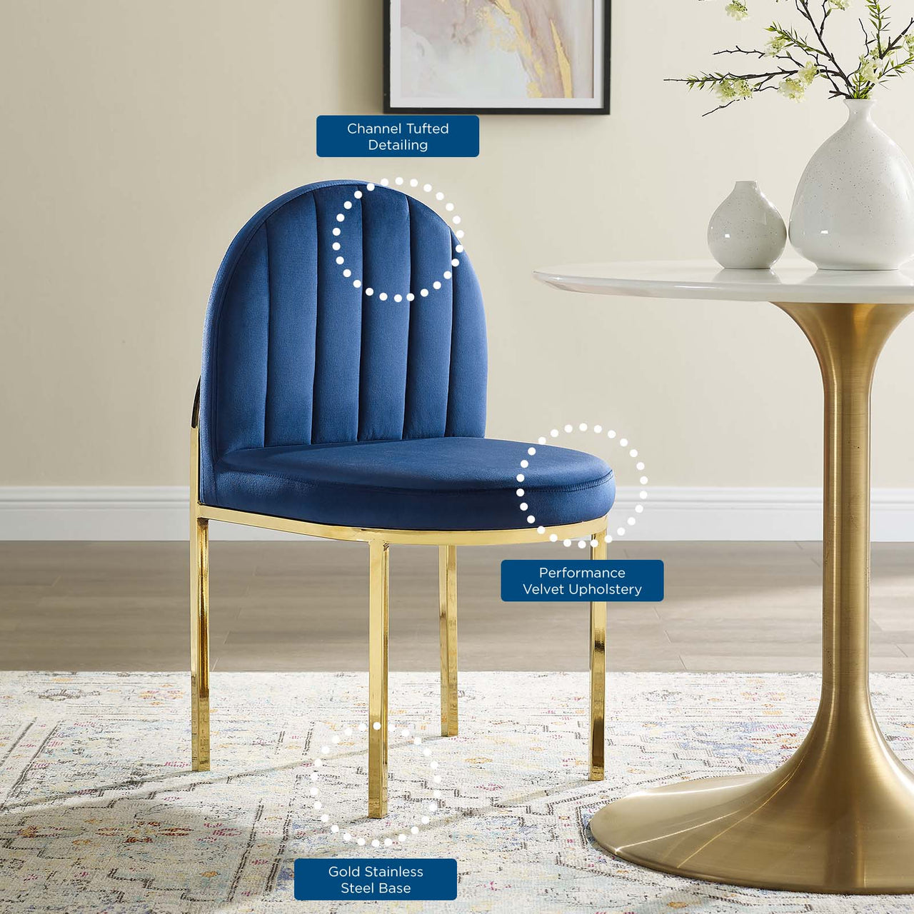 Bivalve Velvet Dining Chair, Gold & Navy