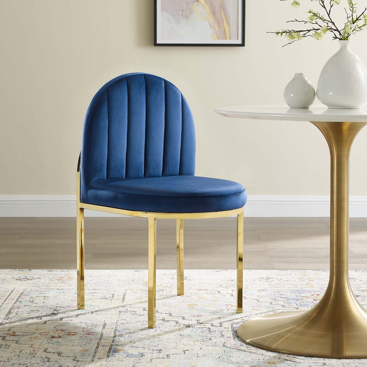 Bivalve Velvet Dining Chair, Gold & Navy