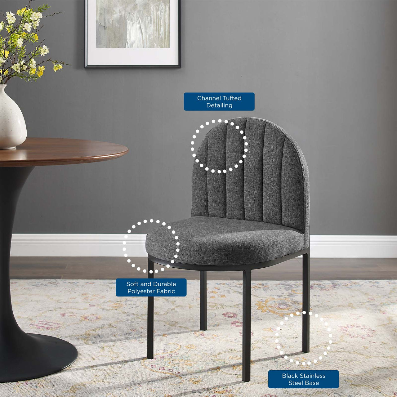 Bivalve Fabric Dining Chair, Black & Charcoal