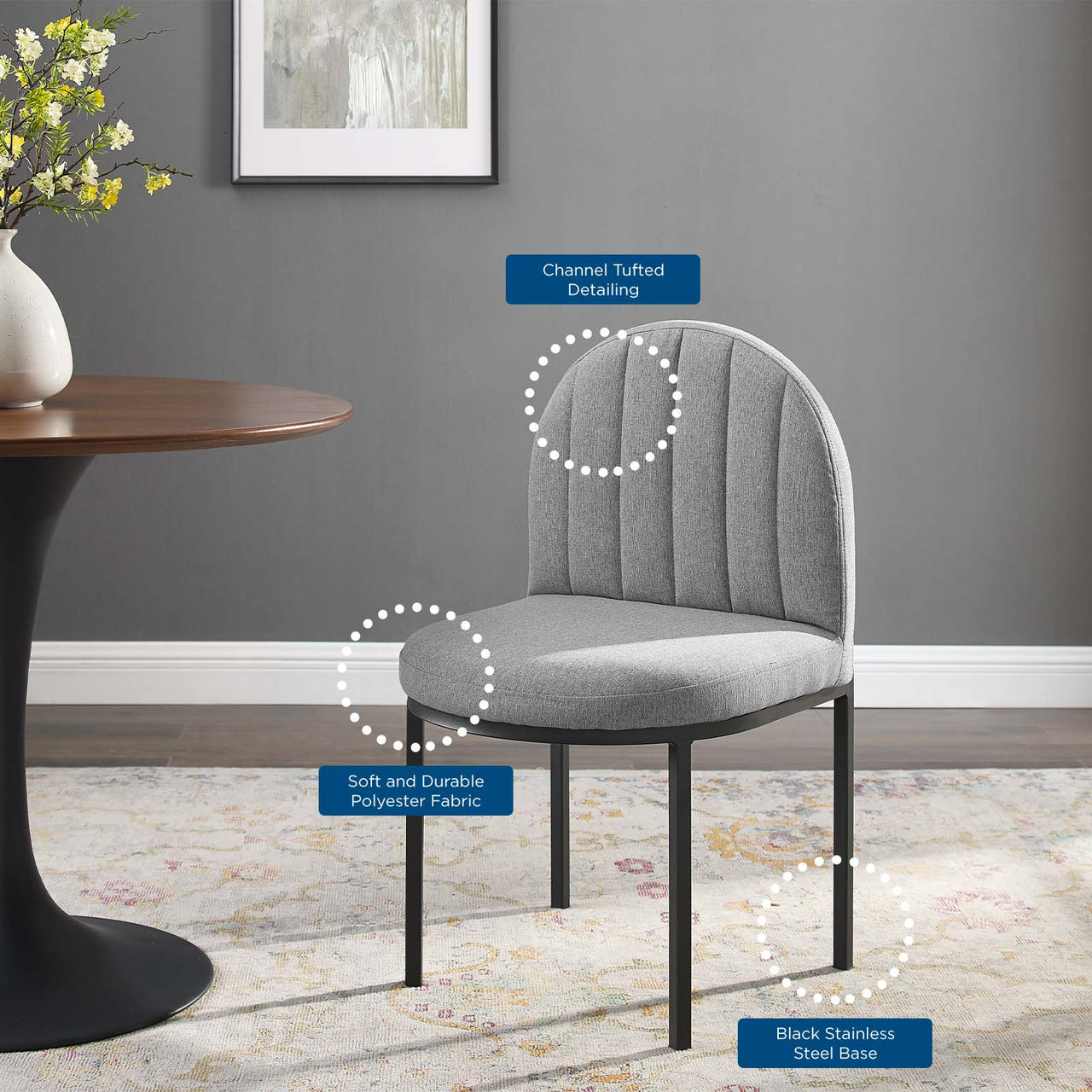 Bivalve Fabric Dining Chair, Black & Light Gray