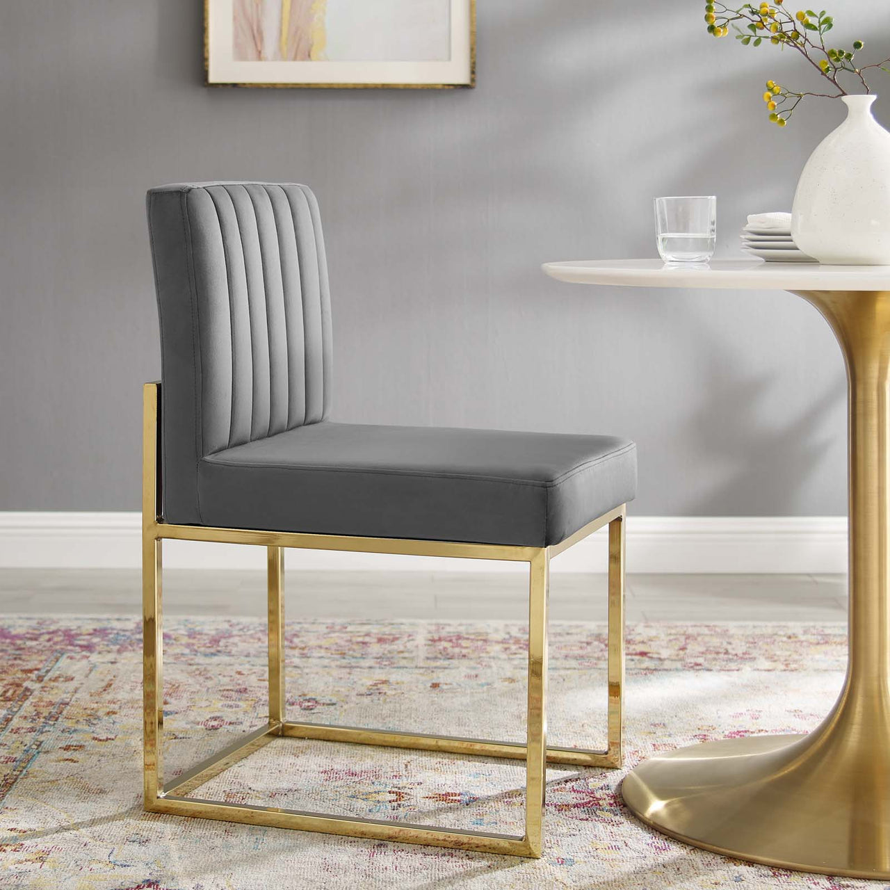 Empress Velvet Side Chair, Gold & Charcoal