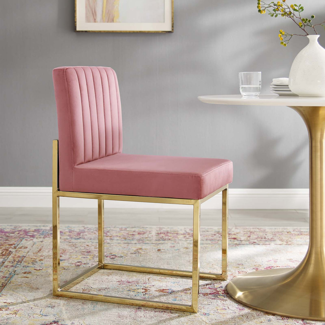 Empress Velvet Side Chair, Gold & Dusty Rose