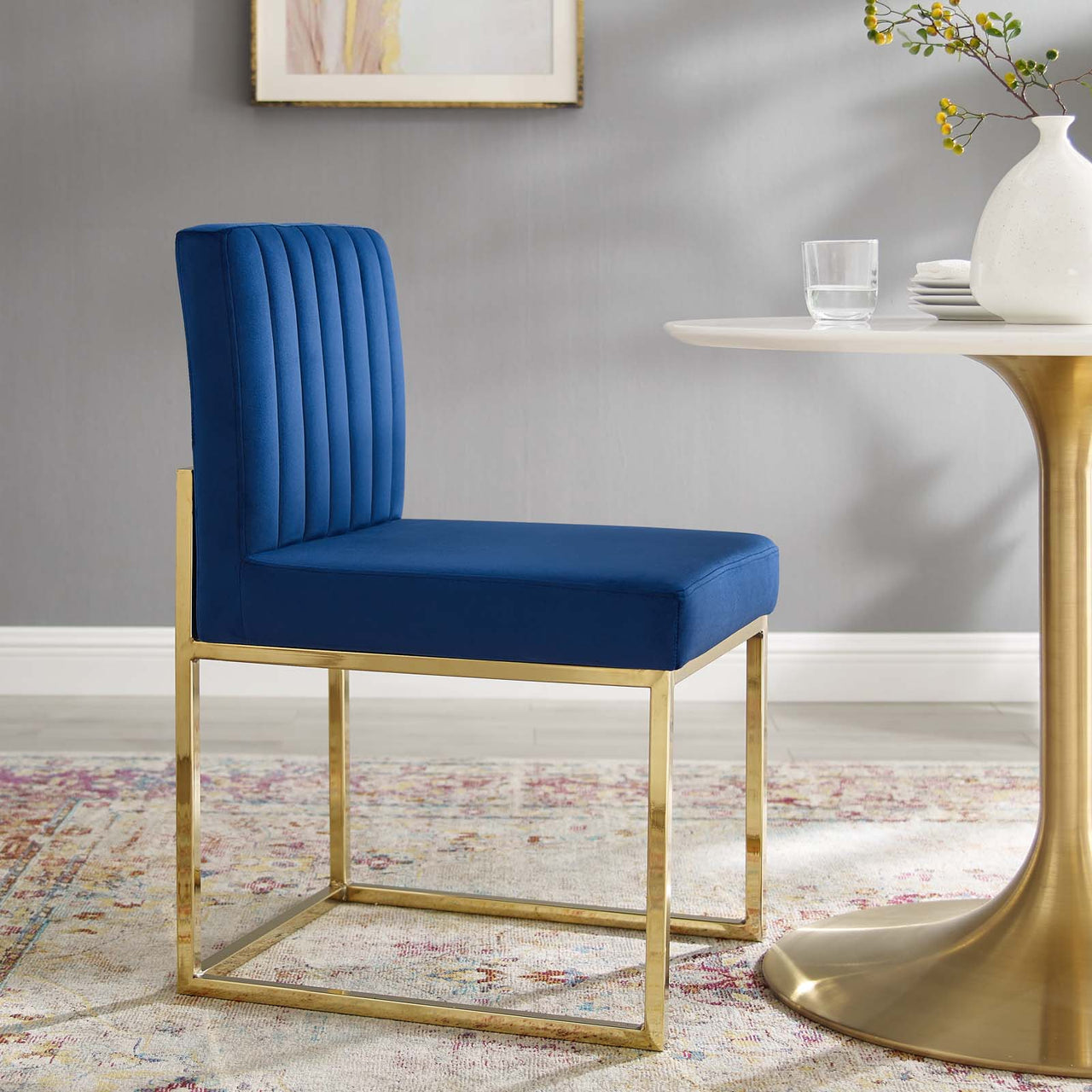 Empress Velvet Side Chair, Gold & Navy