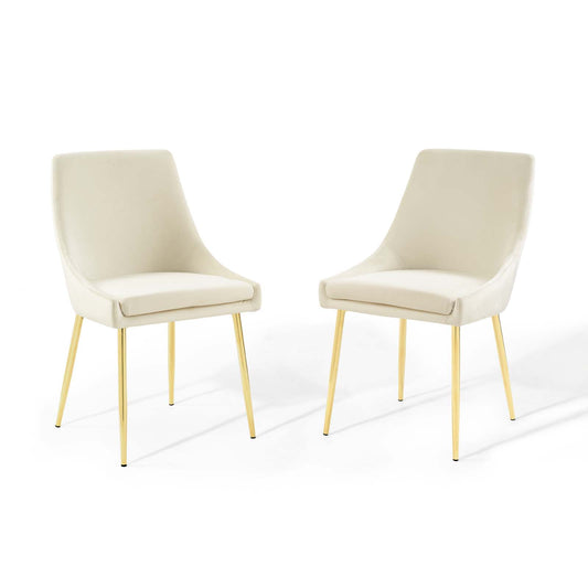 Viremont Velvet Dining Chair Set of 2, Gold & Ivory